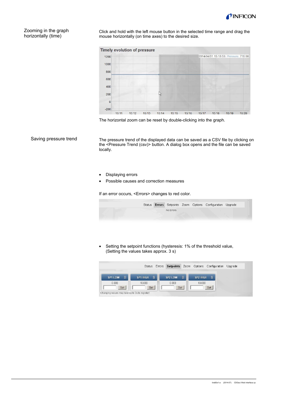 3 tab <errors> 1.4 tab <setpoints | INFICON Cube CDGsci (Web Interface) User Manual | Page 6 / 14