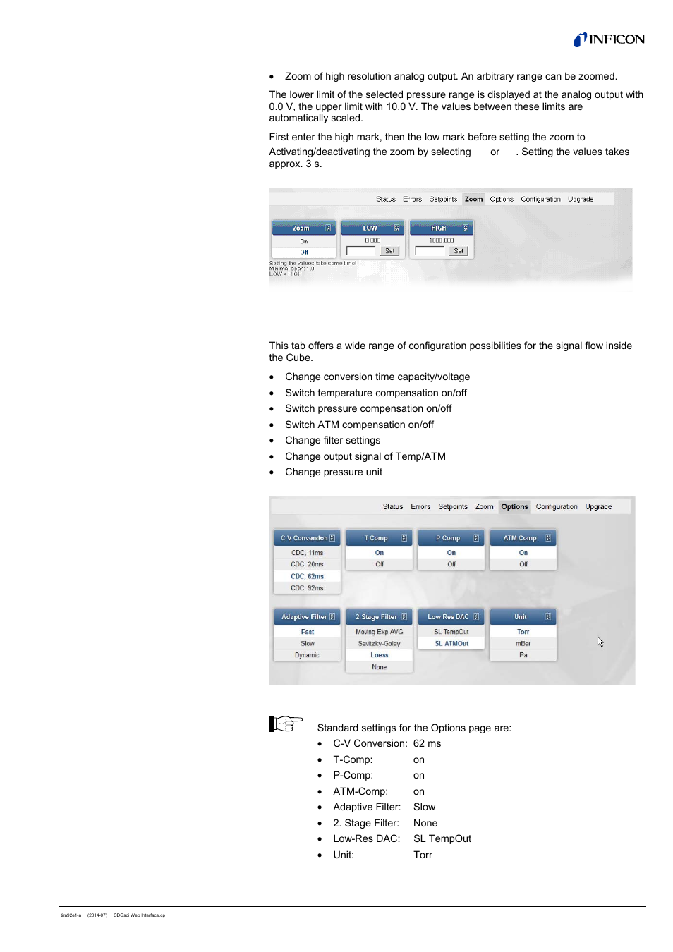 5 tab <zoom> 1.6 tab <options | INFICON Cube CDGsci (Web Interface) User Manual | Page 7 / 14