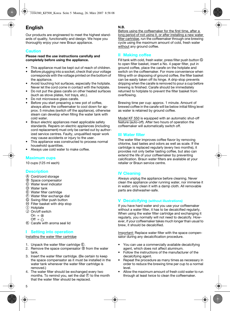 English | Braun KF550 User Manual | Page 5 / 6