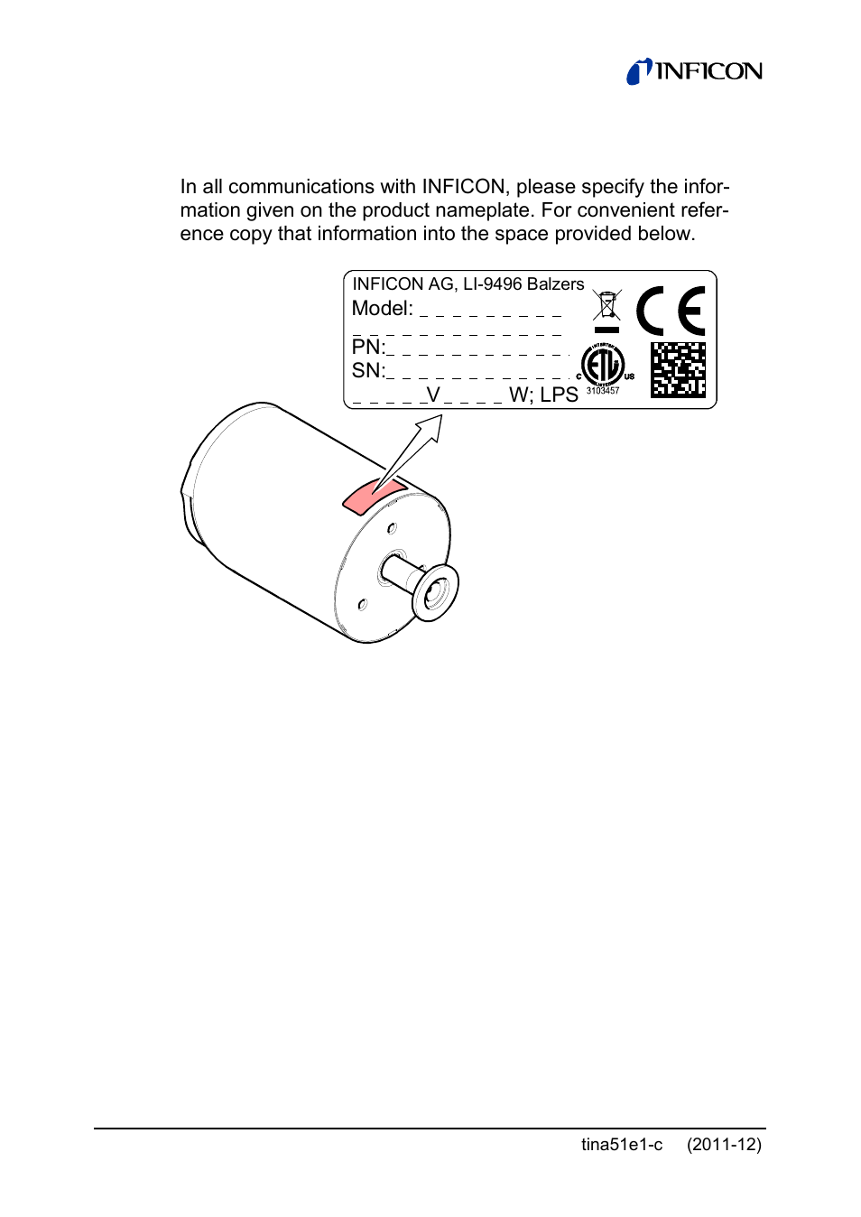 Product identification | INFICON SKY CDG045D 0.05 ... 1000Torr / mbar User Manual | Page 2 / 40