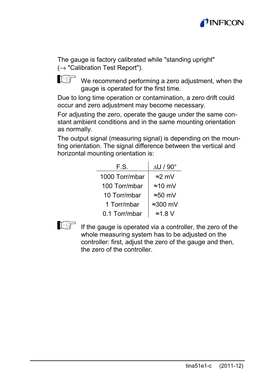 2 zeroing the gauge | INFICON SKY CDG045D 0.05 ... 1000Torr / mbar User Manual | Page 22 / 40