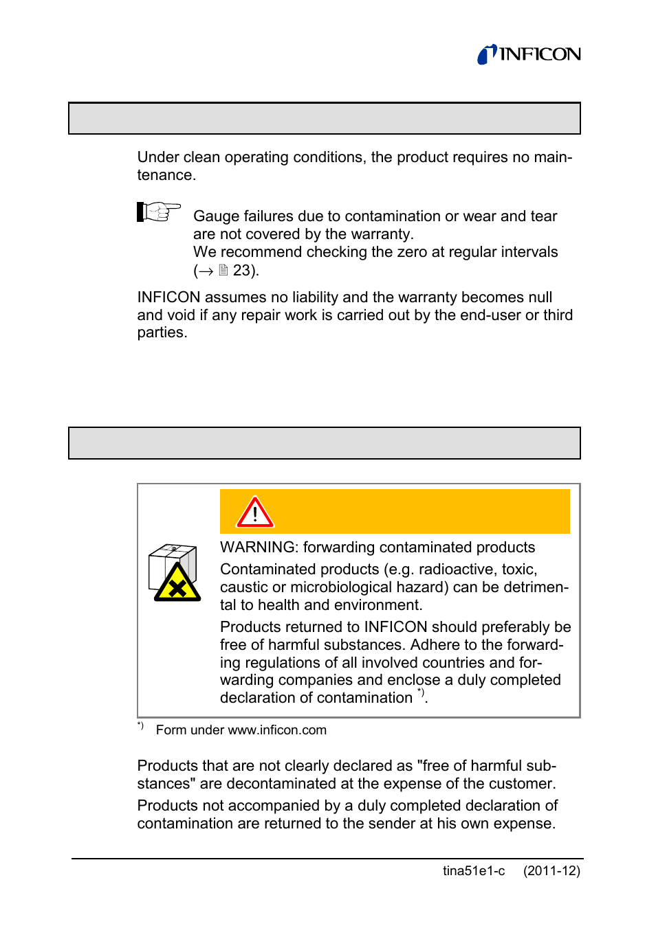 6 maintenance, repair, 7returning the product | INFICON SKY CDG045D 0.05 ... 1000Torr / mbar User Manual | Page 34 / 40
