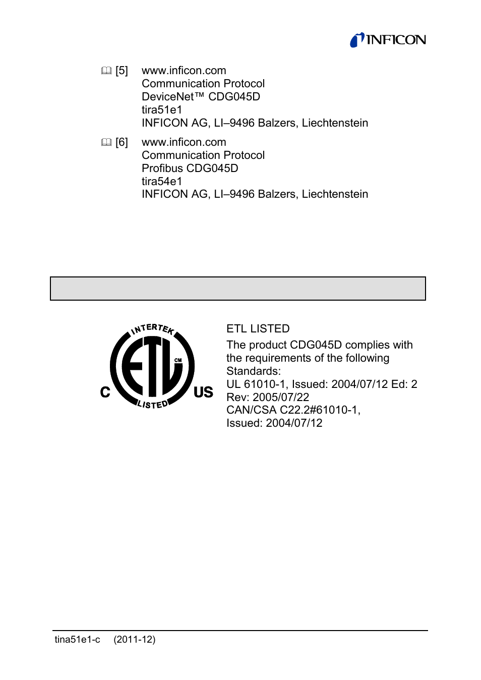 Etl certification | INFICON SKY CDG045D 0.05 ... 1000Torr / mbar User Manual | Page 37 / 40