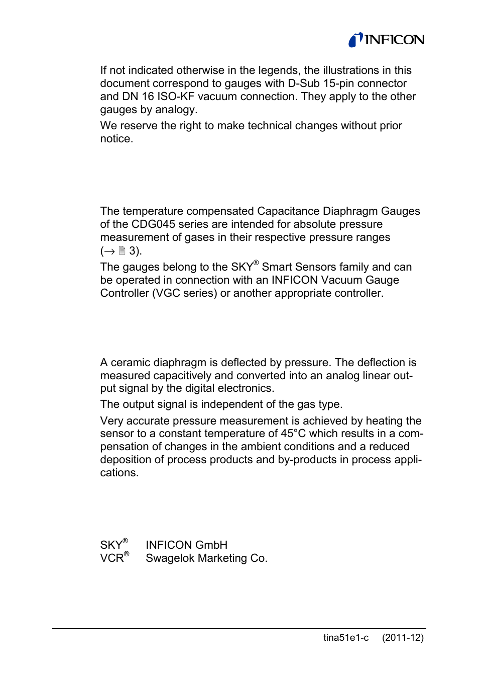 Intended use, Functional principle, Trademarks | INFICON SKY CDG045D 0.05 ... 1000Torr / mbar User Manual | Page 4 / 40