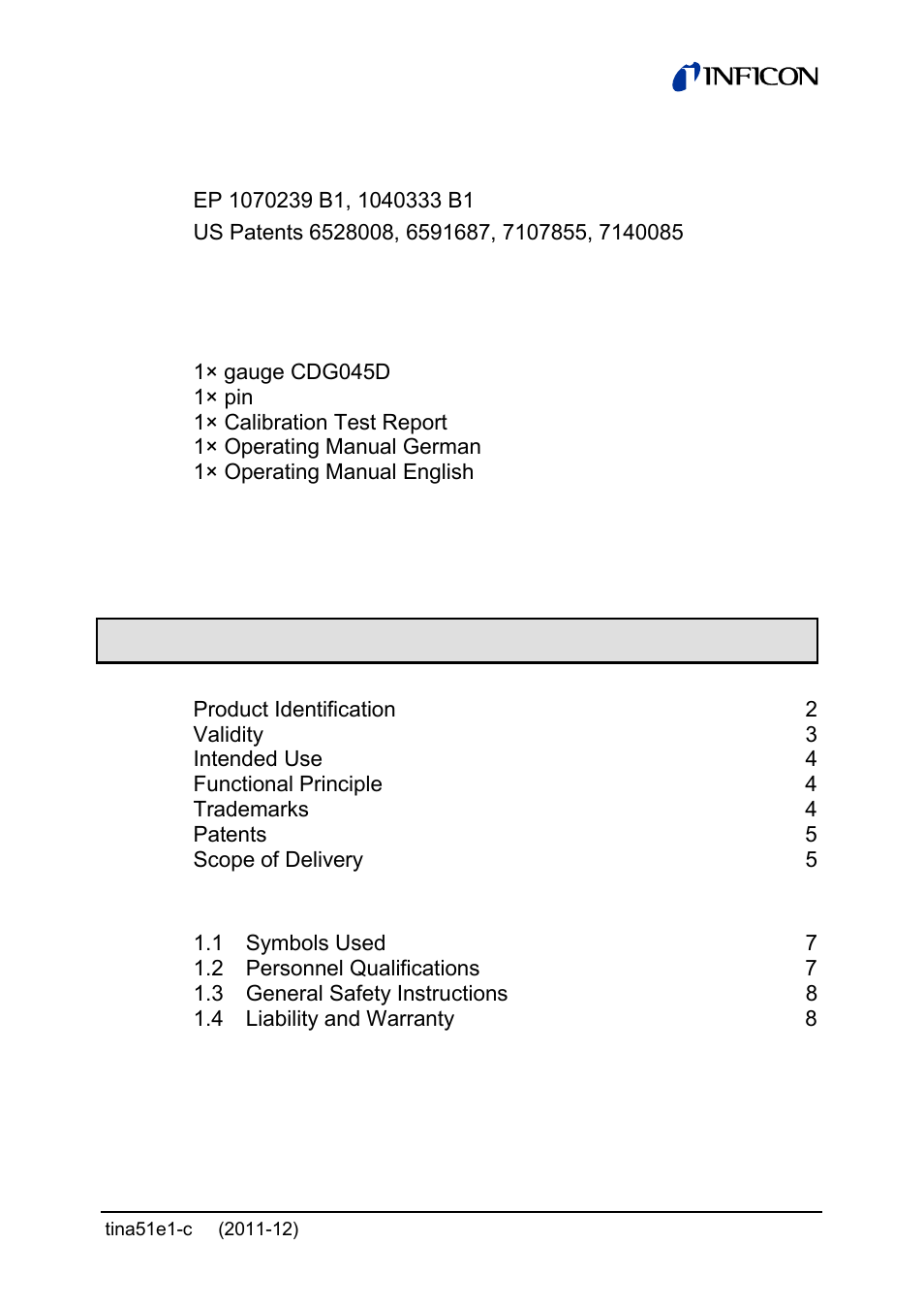 INFICON SKY CDG045D 0.05 ... 1000Torr / mbar User Manual | Page 5 / 40