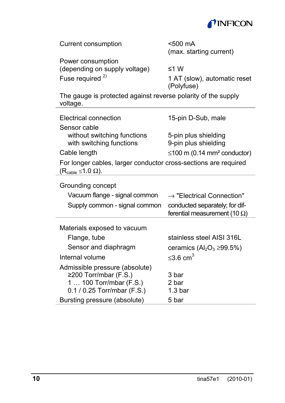 INFICON SKY CDG025D-X3 0.1 ... 1000 Torr / mbar process gauge User Manual | Page 10 / 36