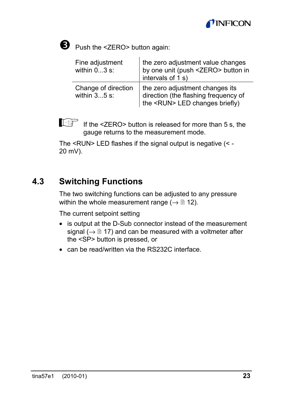 3 switching functions | INFICON SKY CDG025D-X3 0.1 ... 1000 Torr / mbar process gauge User Manual | Page 23 / 36