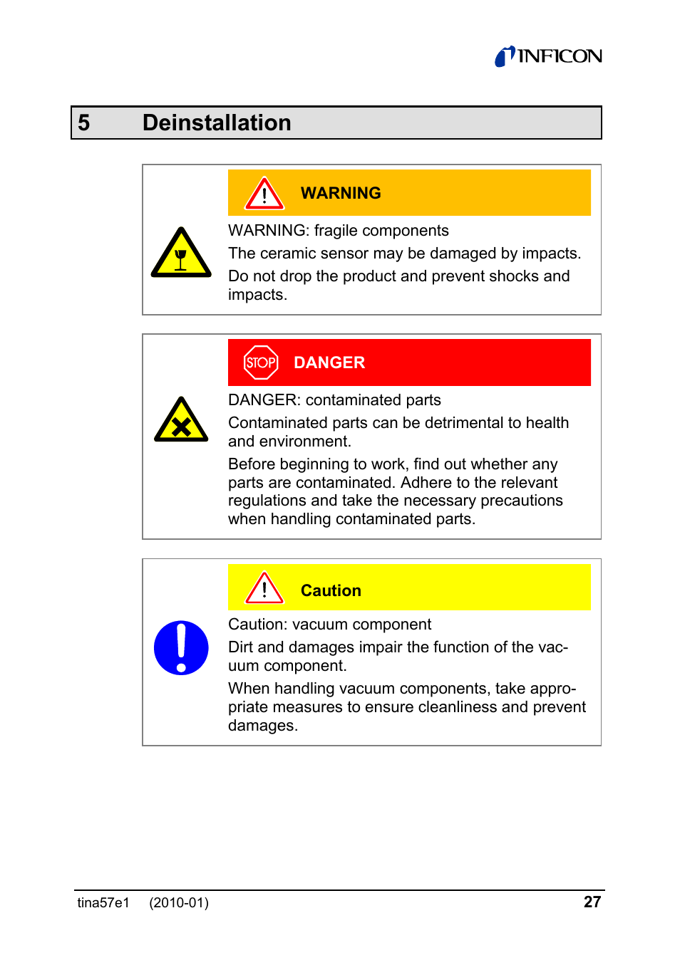 5 deinstallation | INFICON SKY CDG025D-X3 0.1 ... 1000 Torr / mbar process gauge User Manual | Page 27 / 36