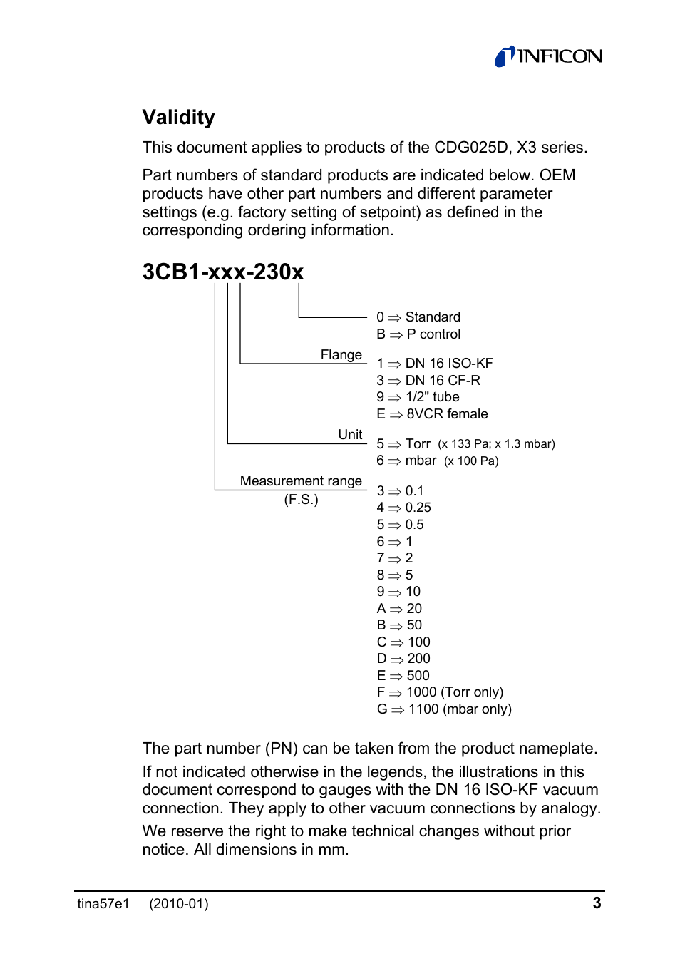 Validity | INFICON SKY CDG025D-X3 0.1 ... 1000 Torr / mbar process gauge User Manual | Page 3 / 36