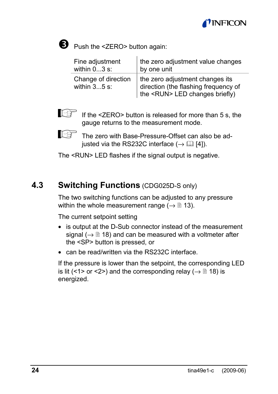 3 switching functions | INFICON SKY CDG025D 0.1 ... 1000 Torr / mbar User Manual | Page 24 / 36