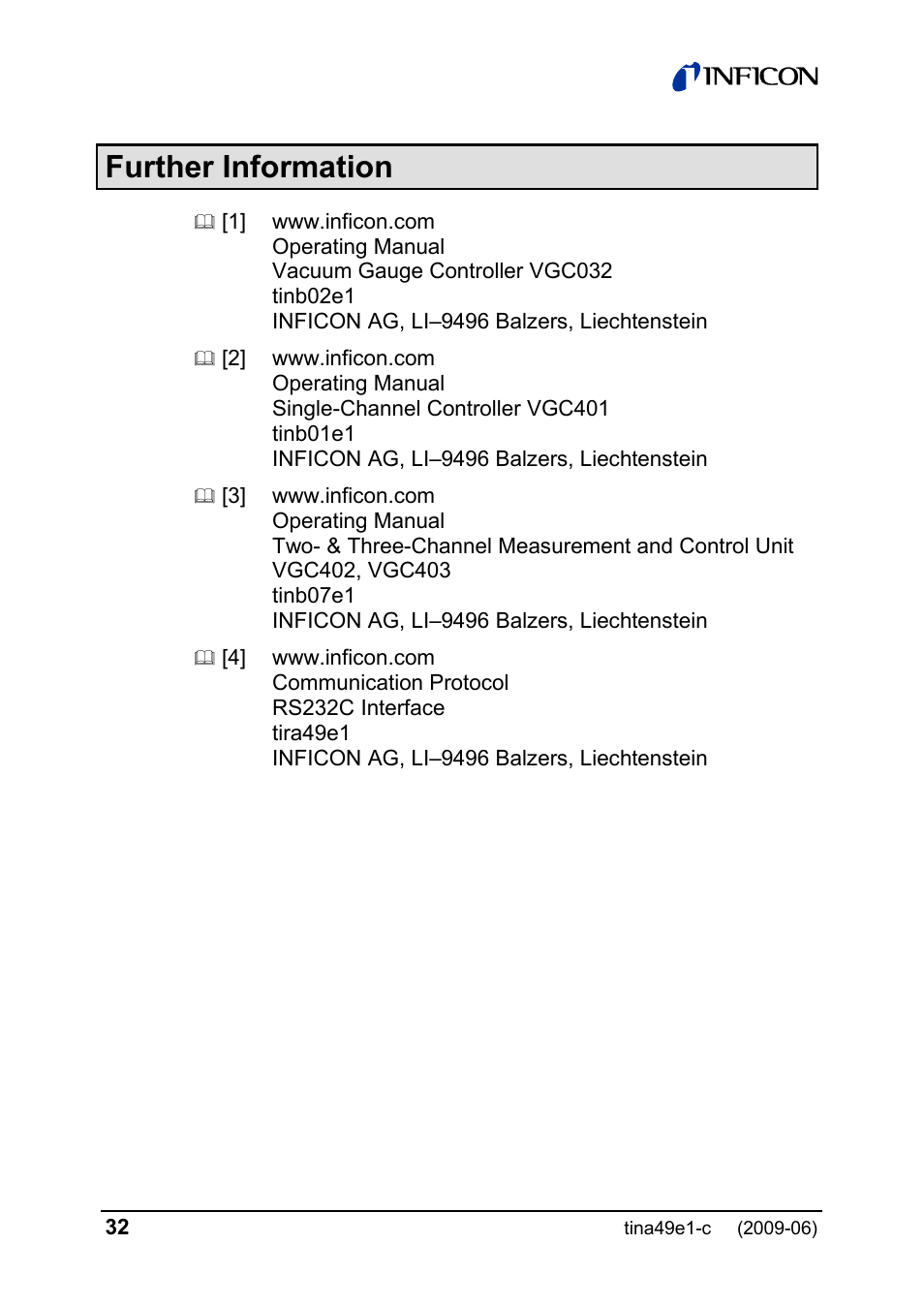 Further information | INFICON SKY CDG025D 0.1 ... 1000 Torr / mbar User Manual | Page 32 / 36