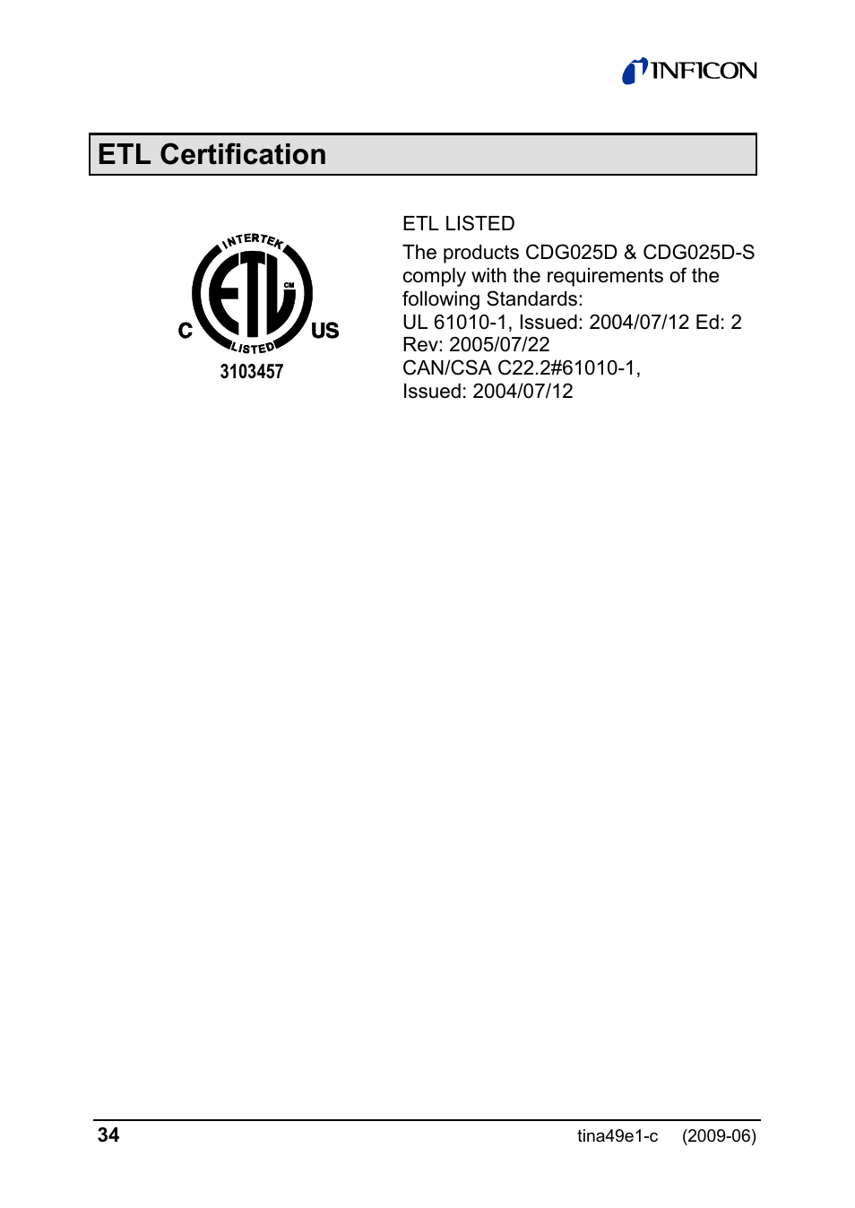 Etl certification | INFICON SKY CDG025D 0.1 ... 1000 Torr / mbar User Manual | Page 34 / 36