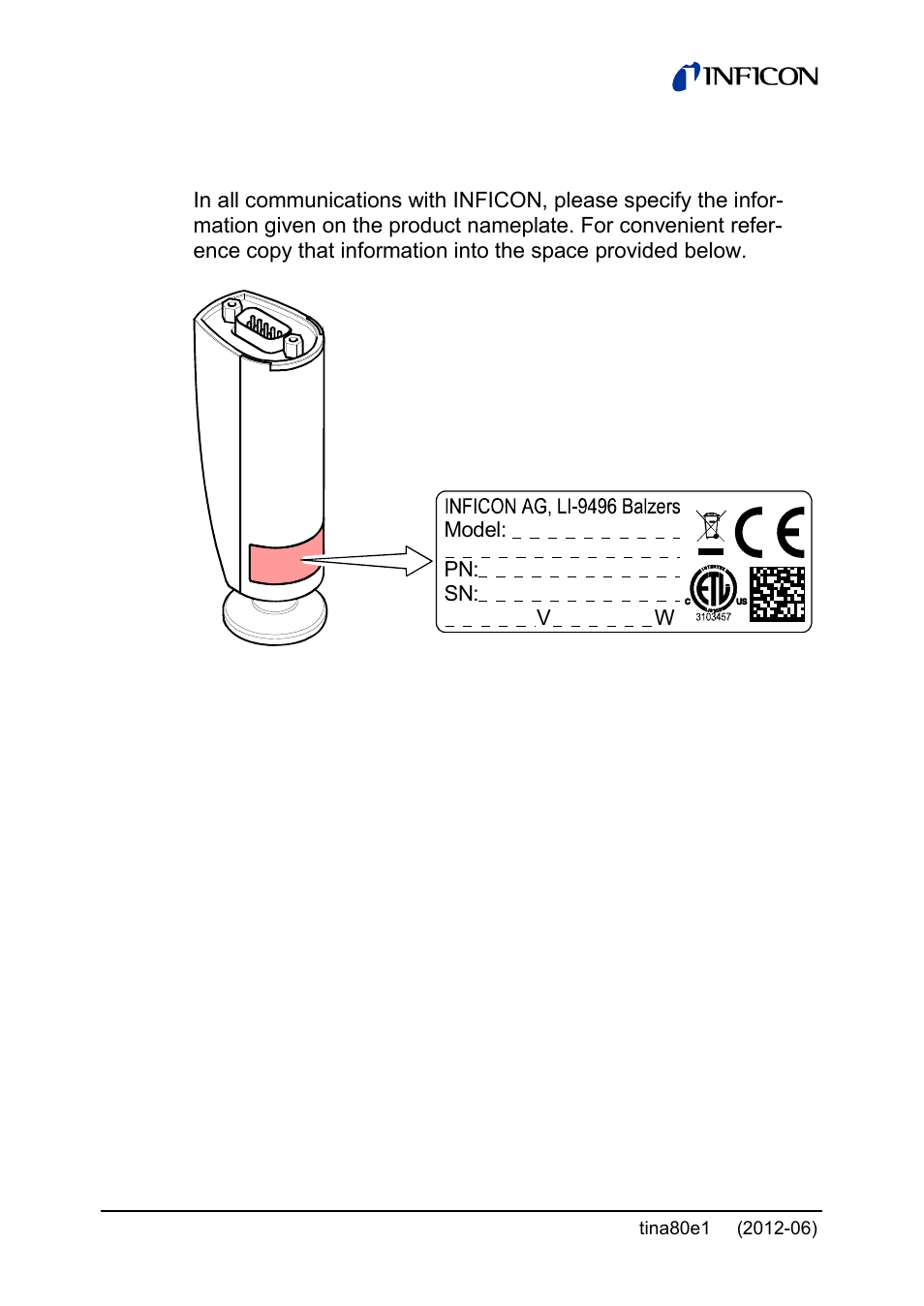 Product identification | INFICON Porter CDG020D 10 ... 1000 Torr / mbar User Manual | Page 2 / 28