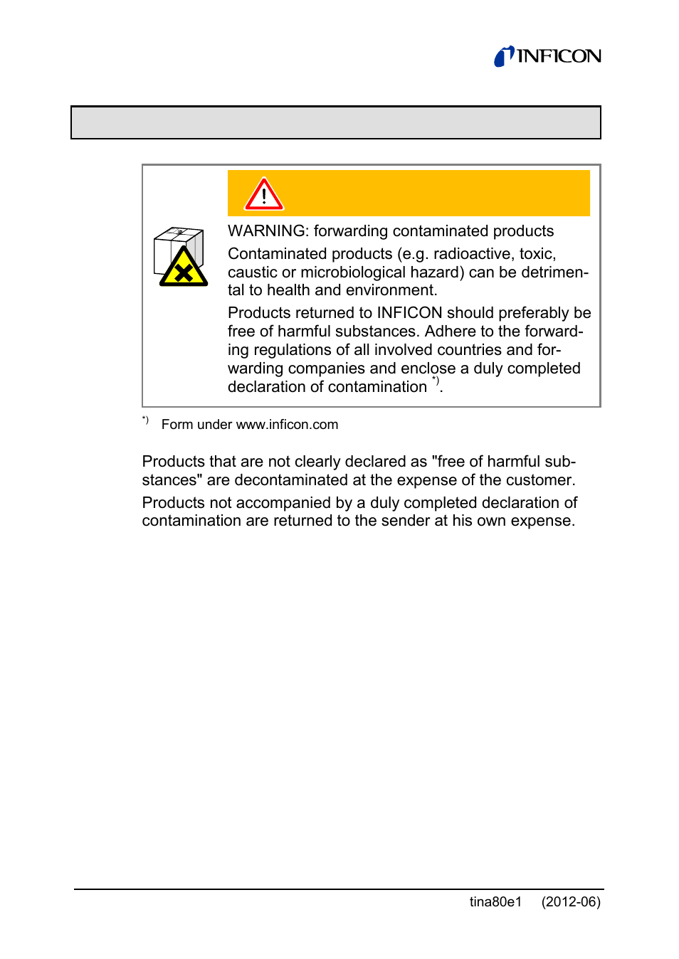 7returning the product | INFICON Porter CDG020D 10 ... 1000 Torr / mbar User Manual | Page 24 / 28