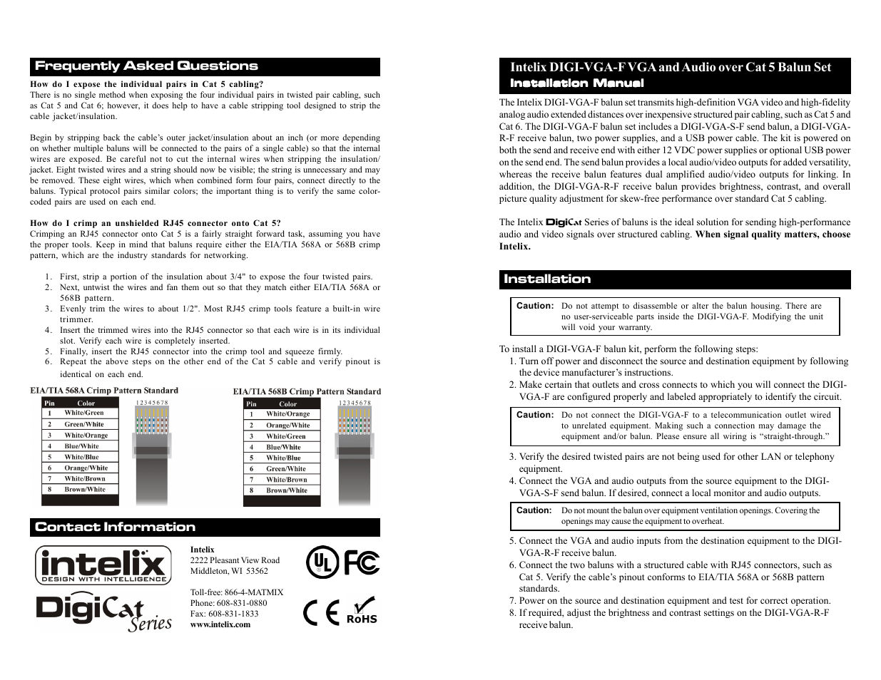 Intelix DIGI-VGA-F User Manual | 2 pages