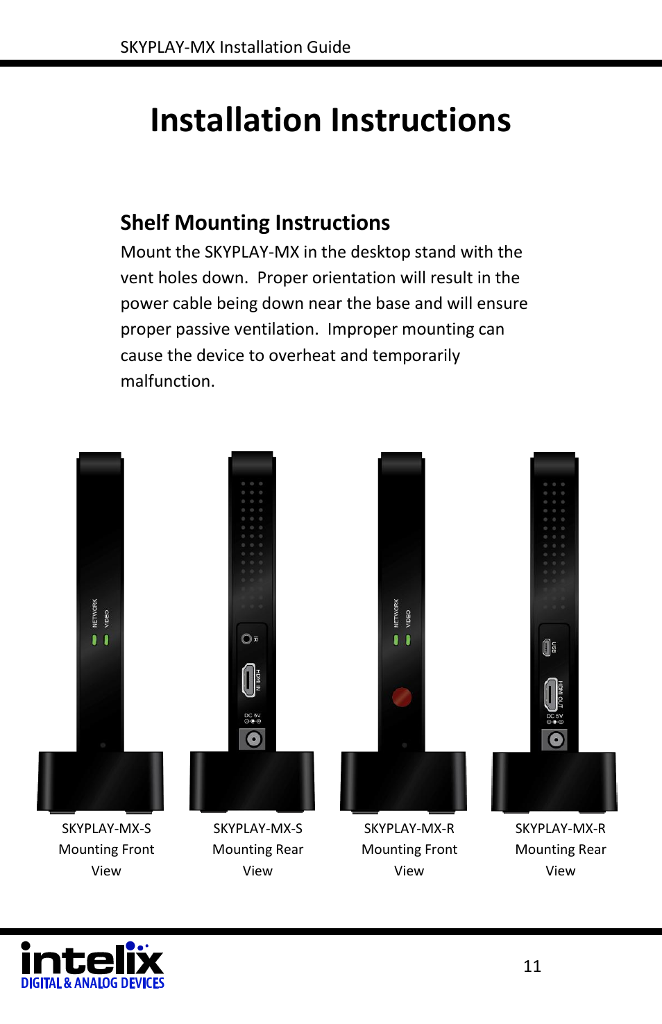 Installation instructions, Shelf mounting instructions | Intelix SKYPLAY-MX-R User Manual | Page 11 / 26