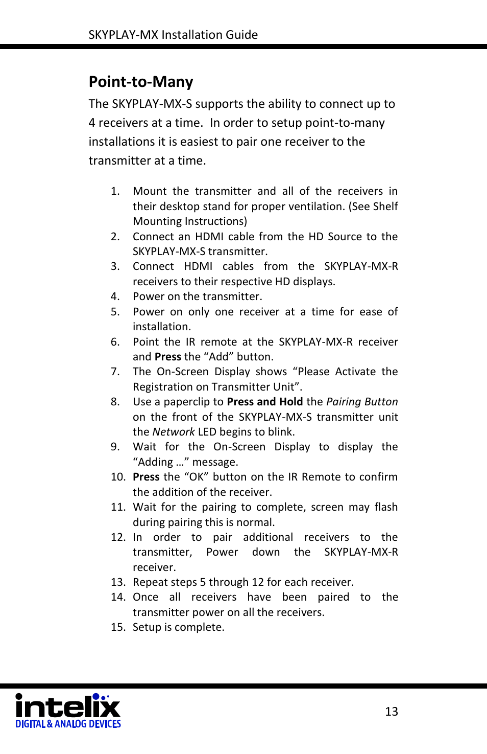 Point-to-many | Intelix SKYPLAY-MX-R User Manual | Page 13 / 26