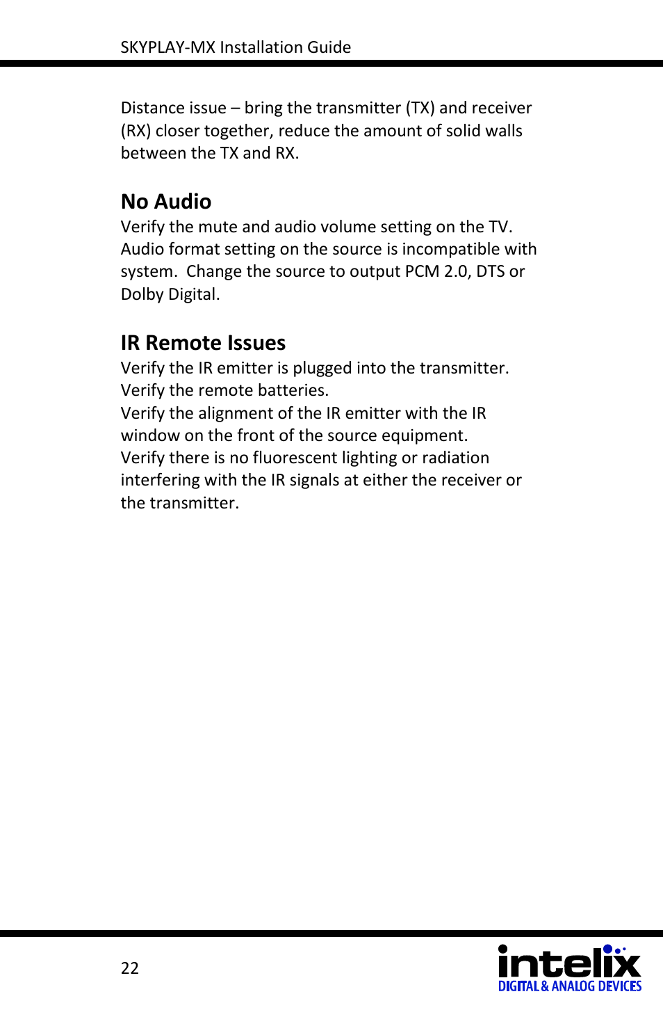 Intelix SKYPLAY-MX-R User Manual | Page 22 / 26