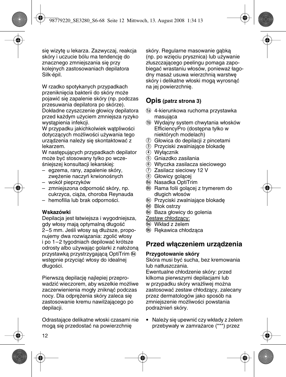 Opis, Przed w∏àczeniem urzàdzenia | Braun 3280 User Manual | Page 12 / 64
