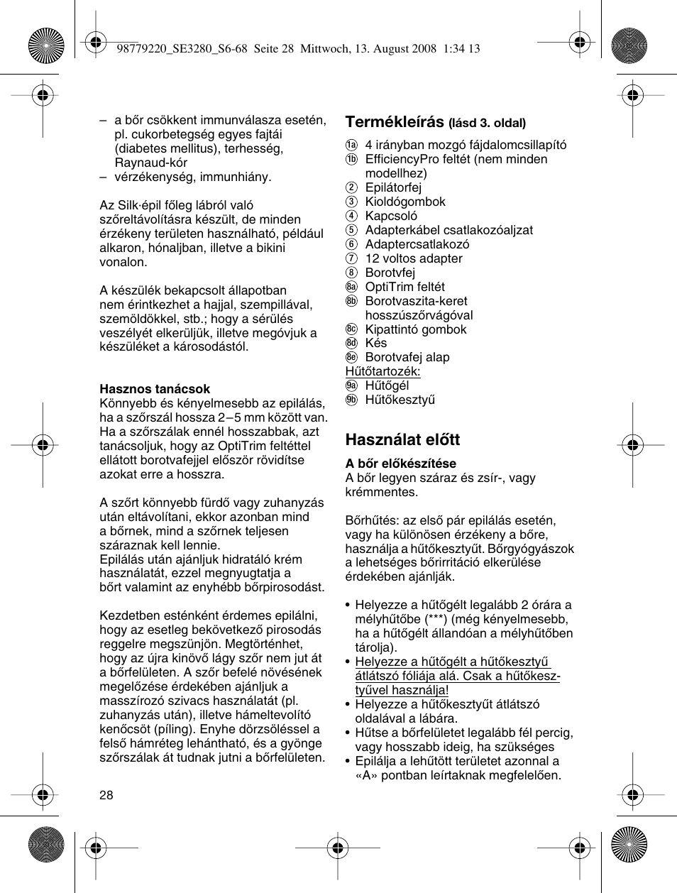 Termékleírás, Használat elœtt | Braun 3280 User Manual | Page 28 / 64
