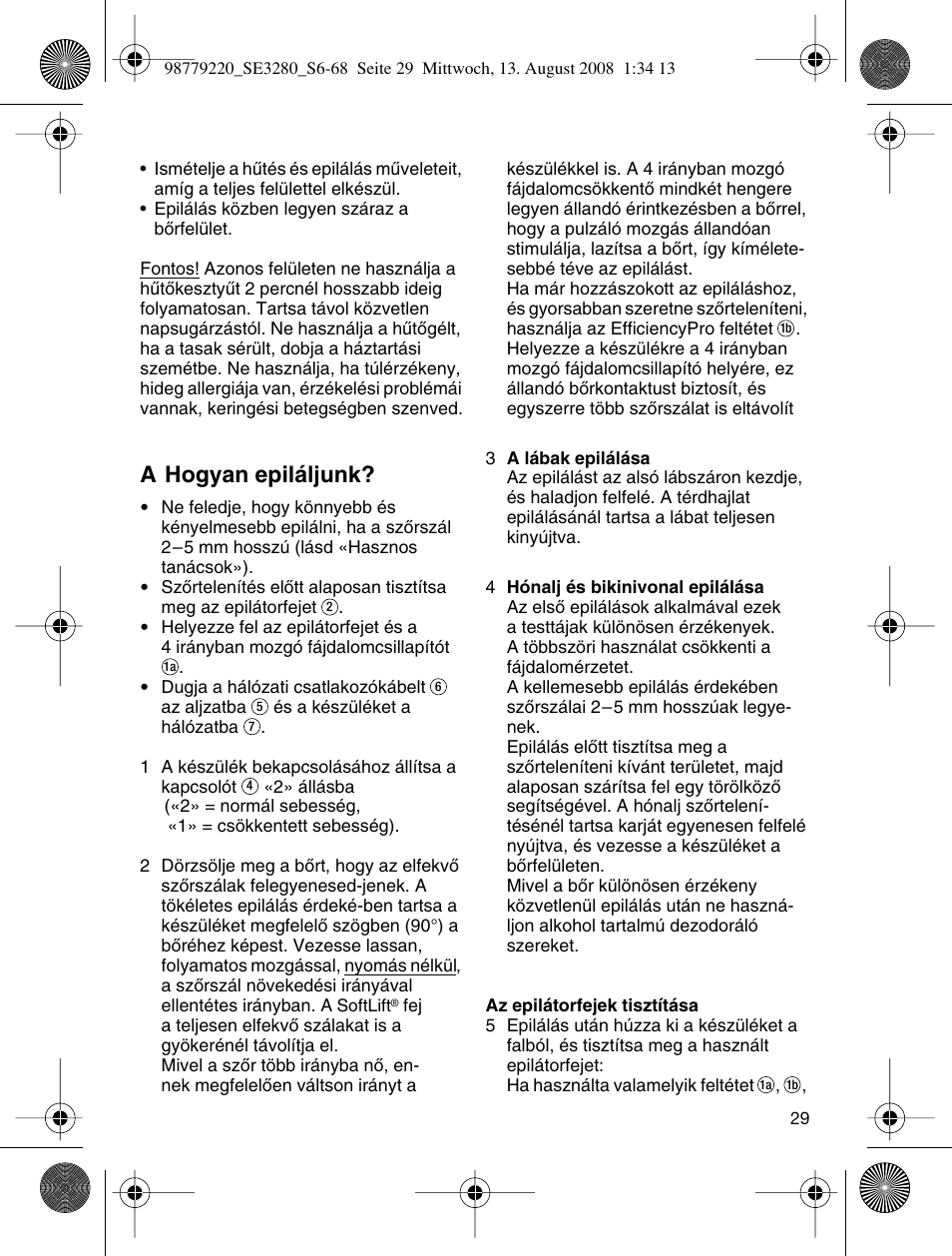A hogyan epiláljunk | Braun 3280 User Manual | Page 29 / 64