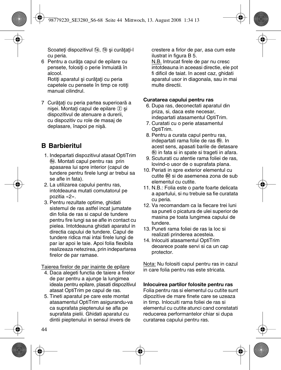 B barbieritul | Braun 3280 User Manual | Page 44 / 64
