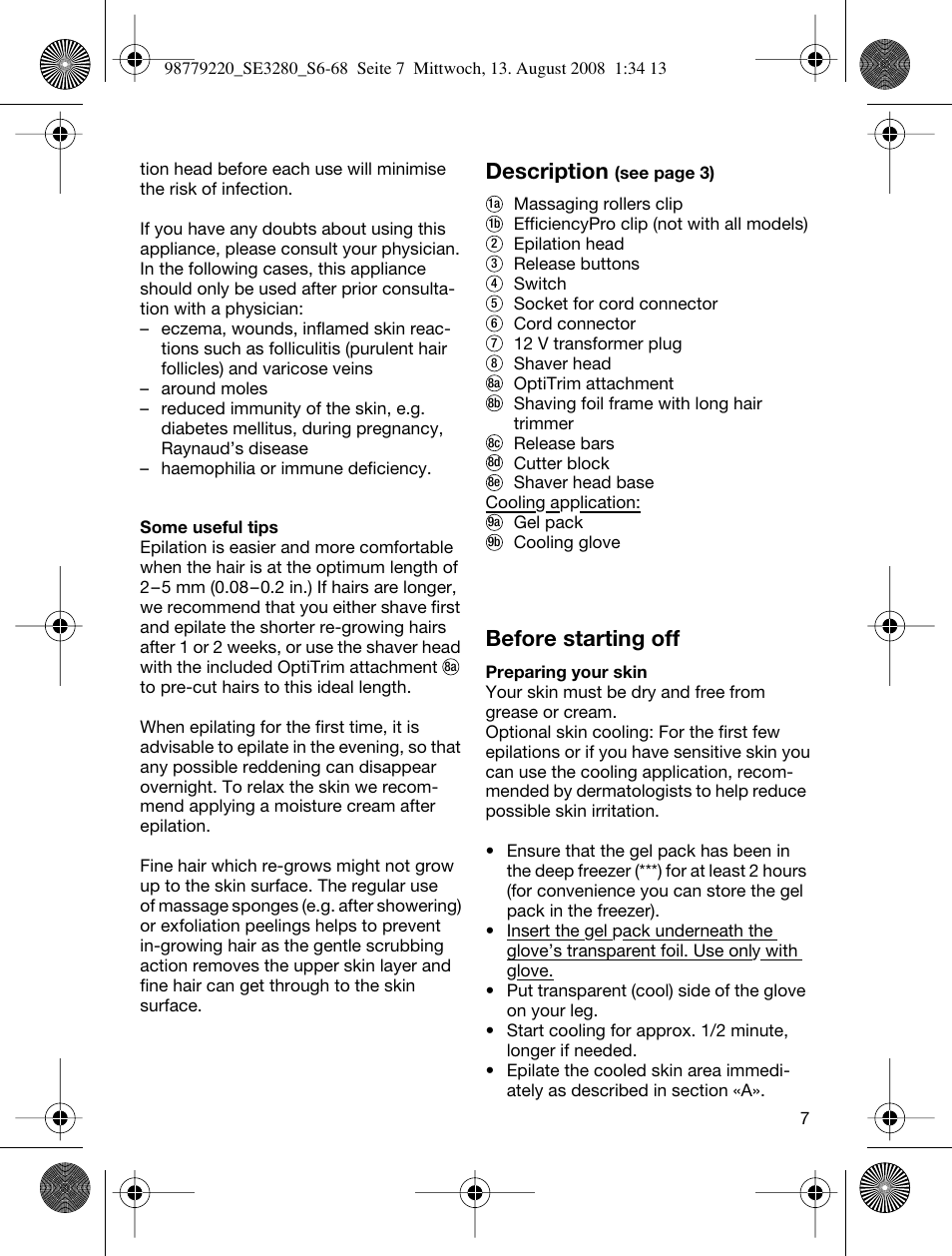 Description, Before starting off | Braun 3280 User Manual | Page 7 / 64