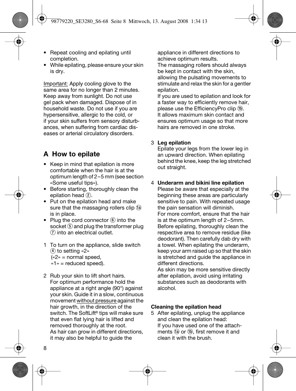 A how to epilate | Braun 3280 User Manual | Page 8 / 64