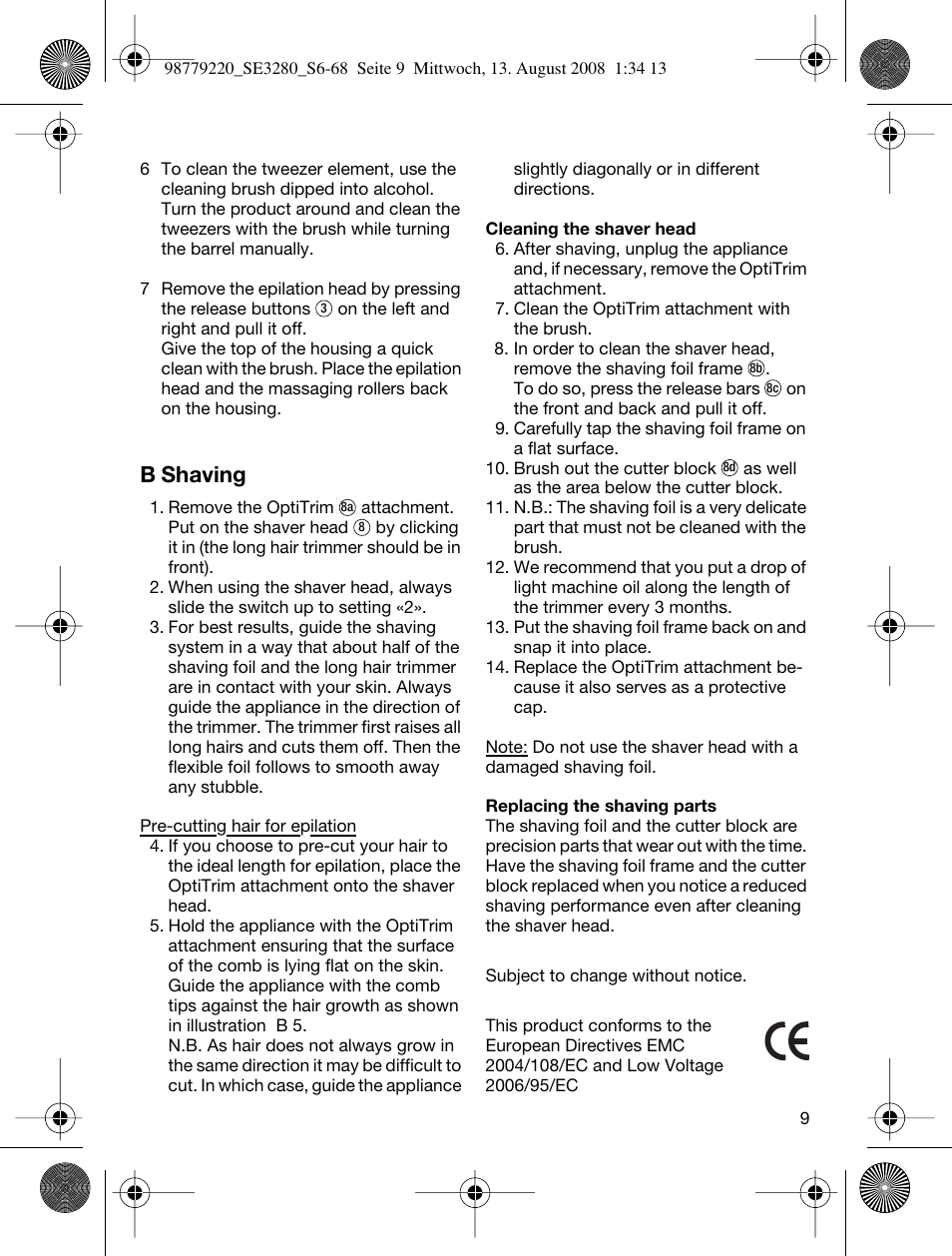 B shaving | Braun 3280 User Manual | Page 9 / 64