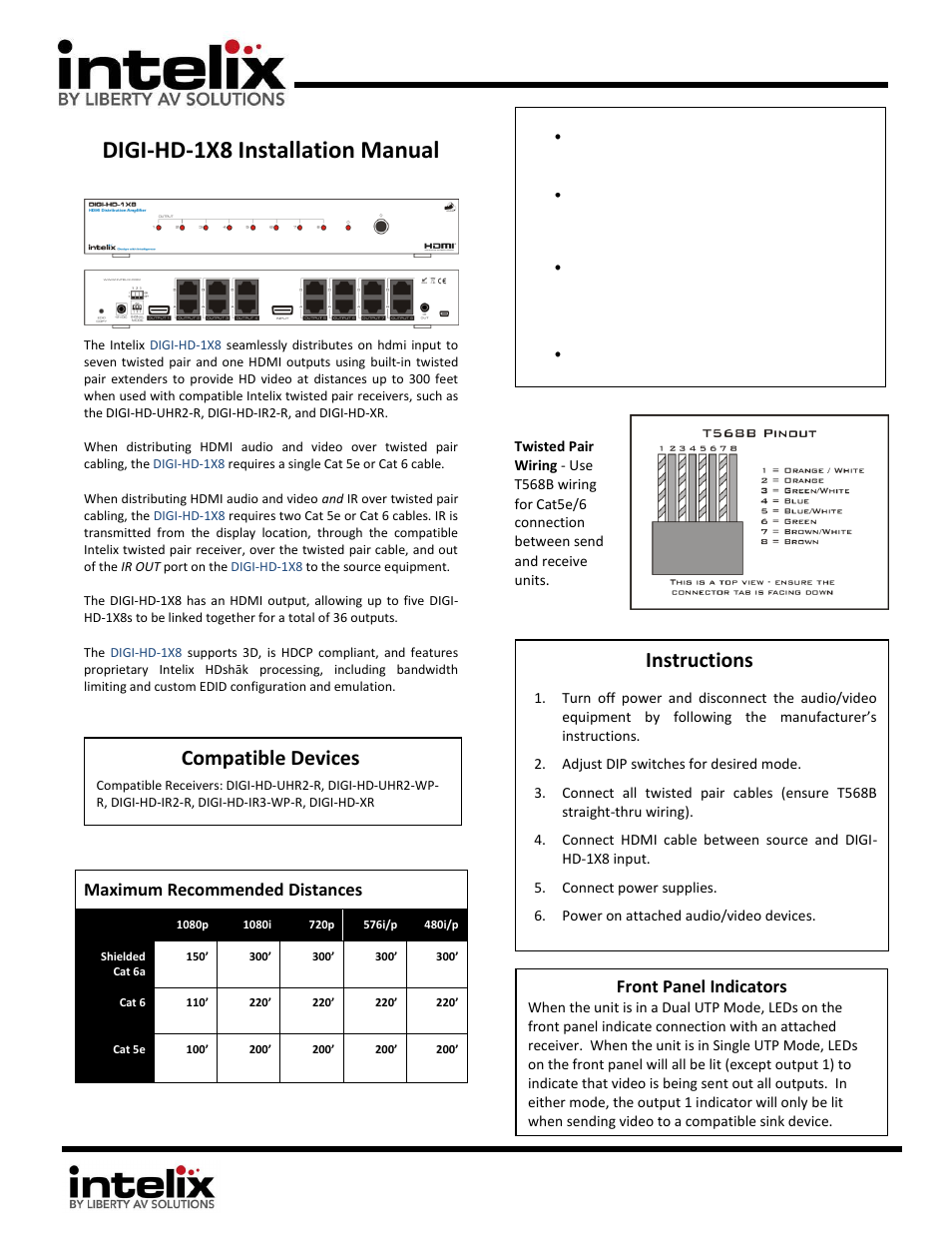 Intelix DIGI-HD-1X8 User Manual | 2 pages