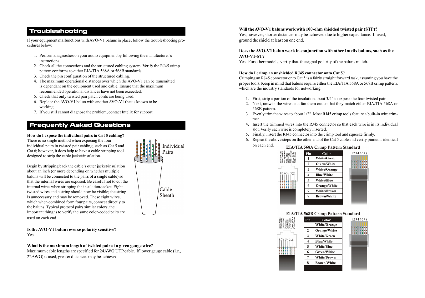 Troubleshooting, Frequently asked questions | Intelix AVO-V1-PAIR-F User Manual | Page 2 / 2