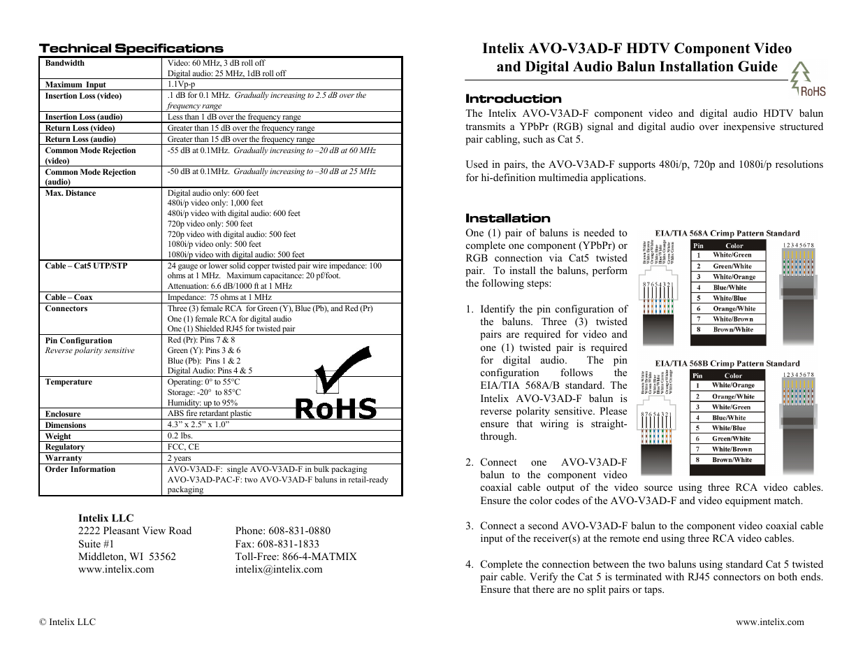 Intelix AVO-V3AD-F User Manual | 2 pages