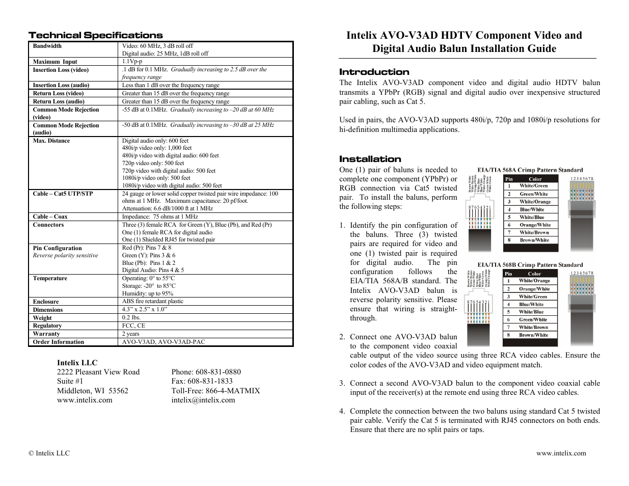 Intelix AVO-V3AD User Manual | 2 pages