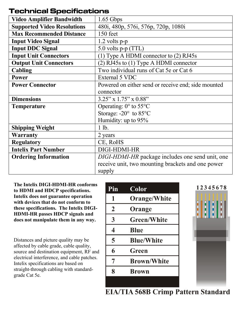 Technical specifications | Intelix DIGI-HDMI-HR User Manual | Page 4 / 4