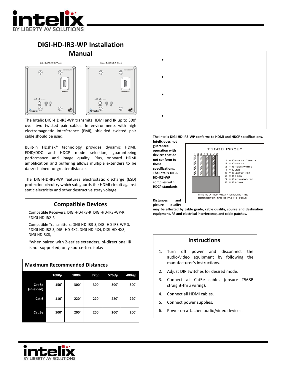 Intelix DIGI-HD-IR3-WP-R User Manual | 2 pages