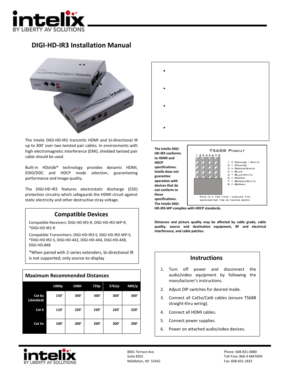 Intelix DIGI-HD-IR3-R User Manual | 2 pages