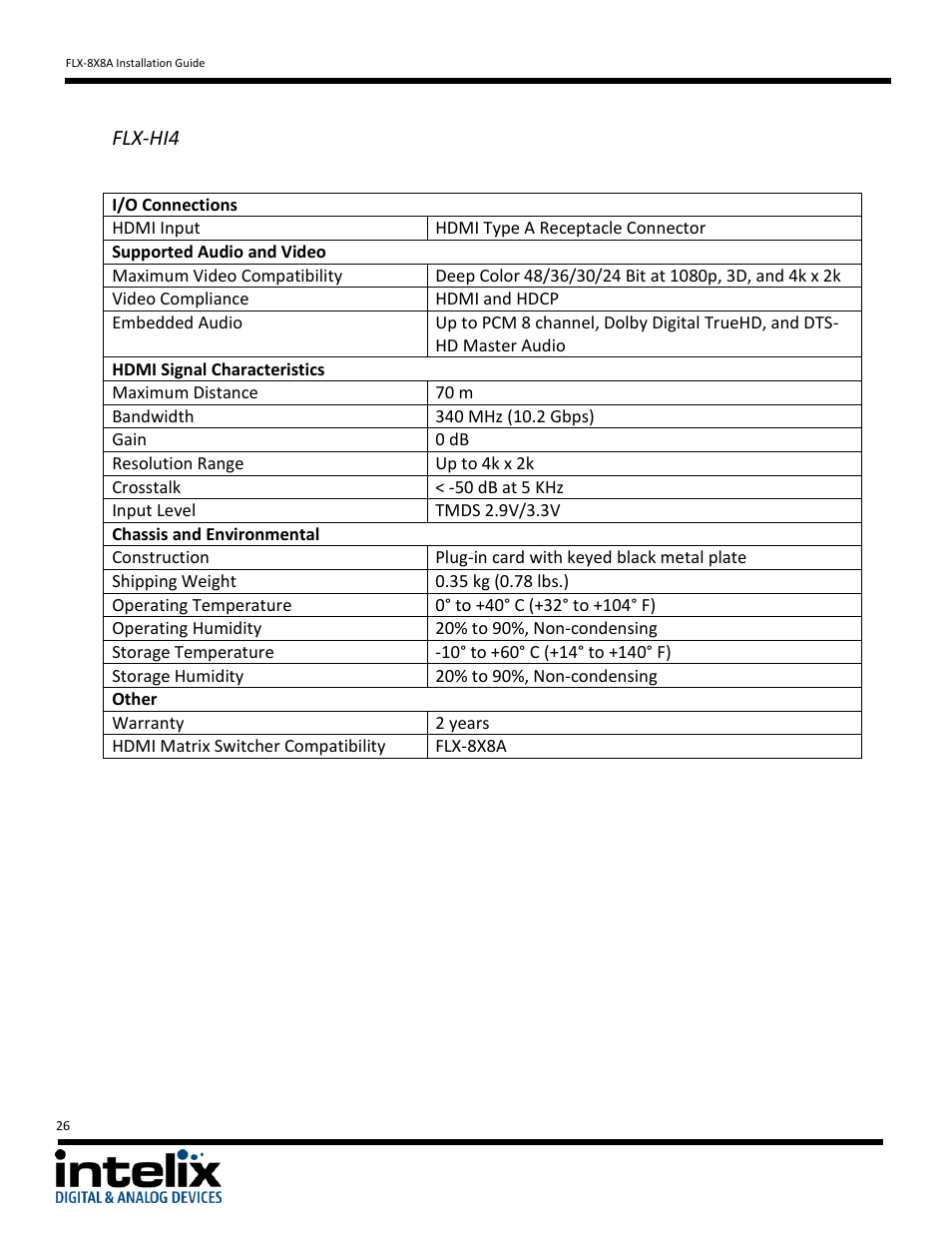 Flx-hi4 | Intelix FLX-8X8A User Manual | Page 26 / 32