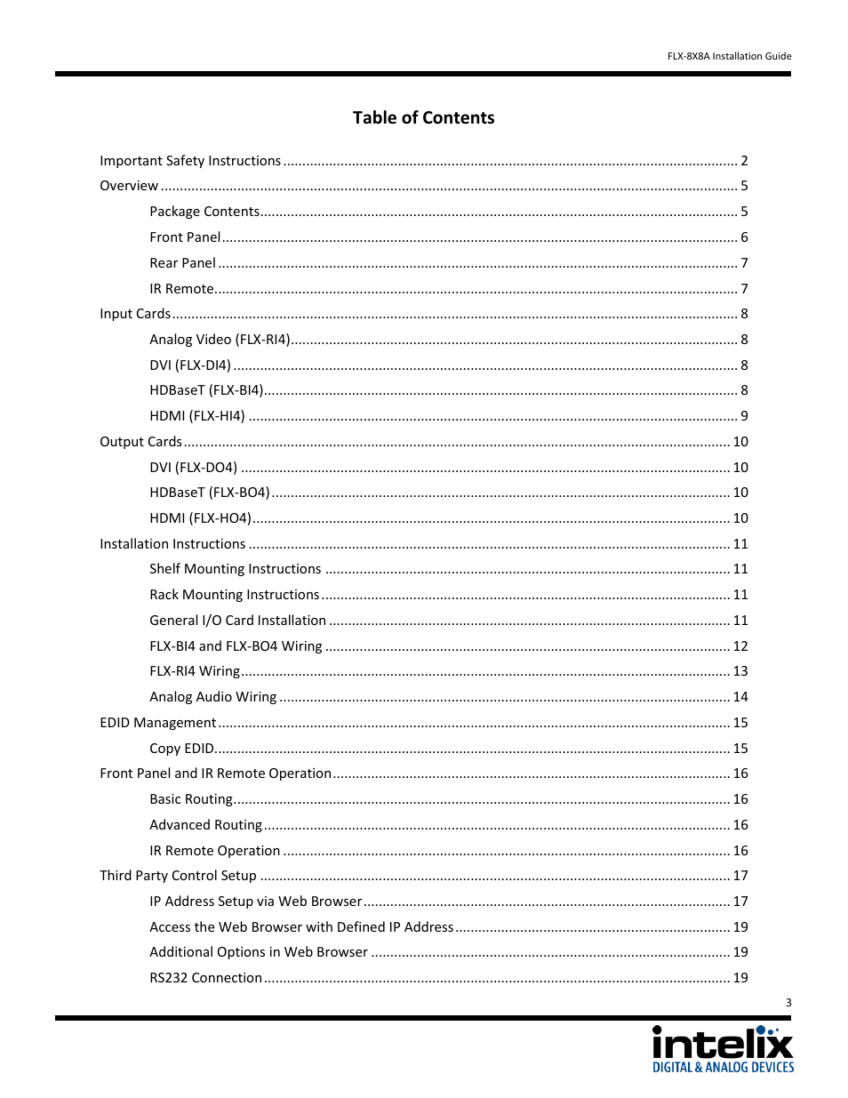 Intelix FLX-8X8A User Manual | Page 3 / 32