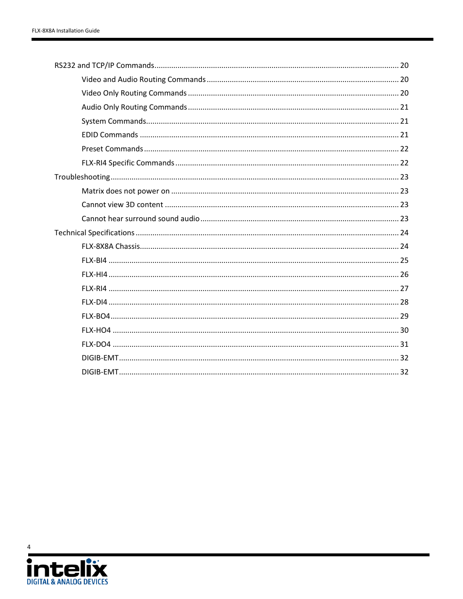 Intelix FLX-8X8A User Manual | Page 4 / 32