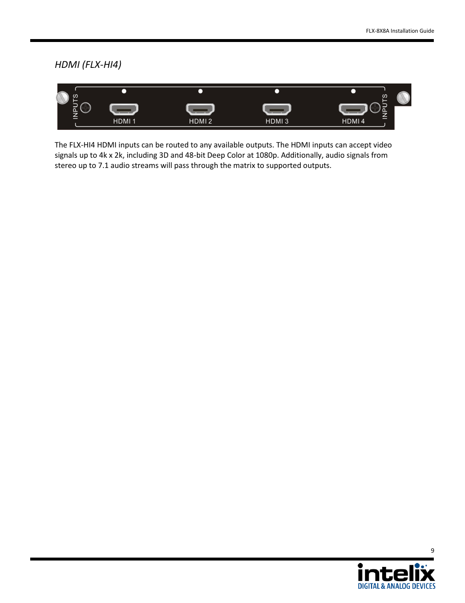 Hdmi (flx-hi4) | Intelix FLX-8X8A User Manual | Page 9 / 32