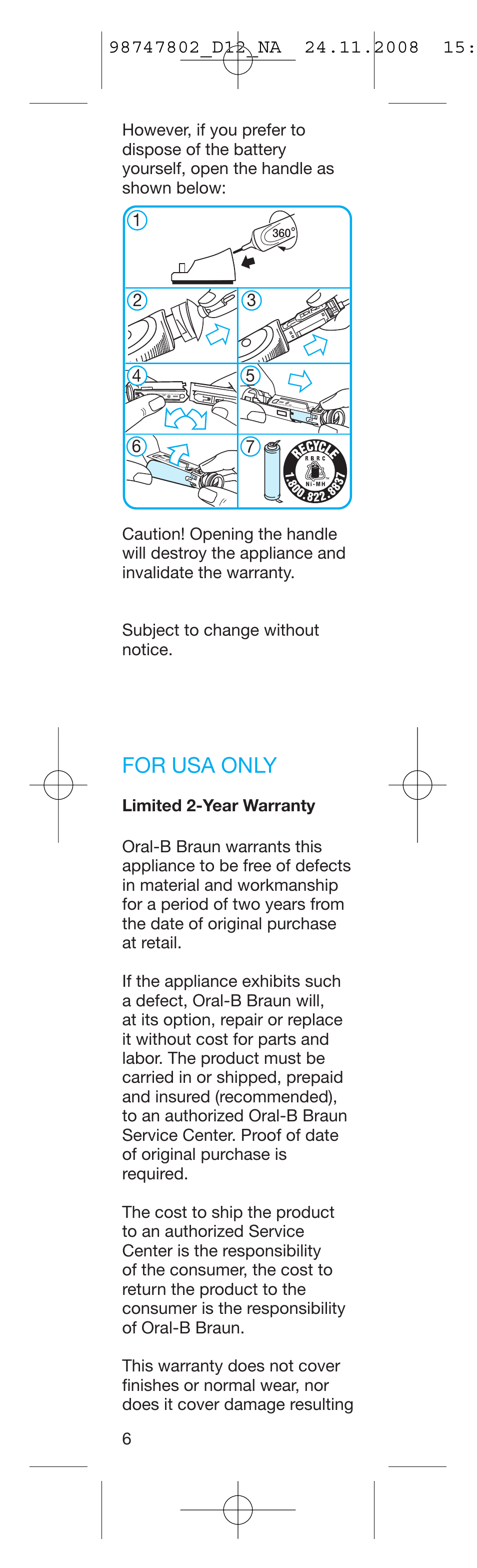 For usa only | Braun D12513 User Manual | Page 6 / 20