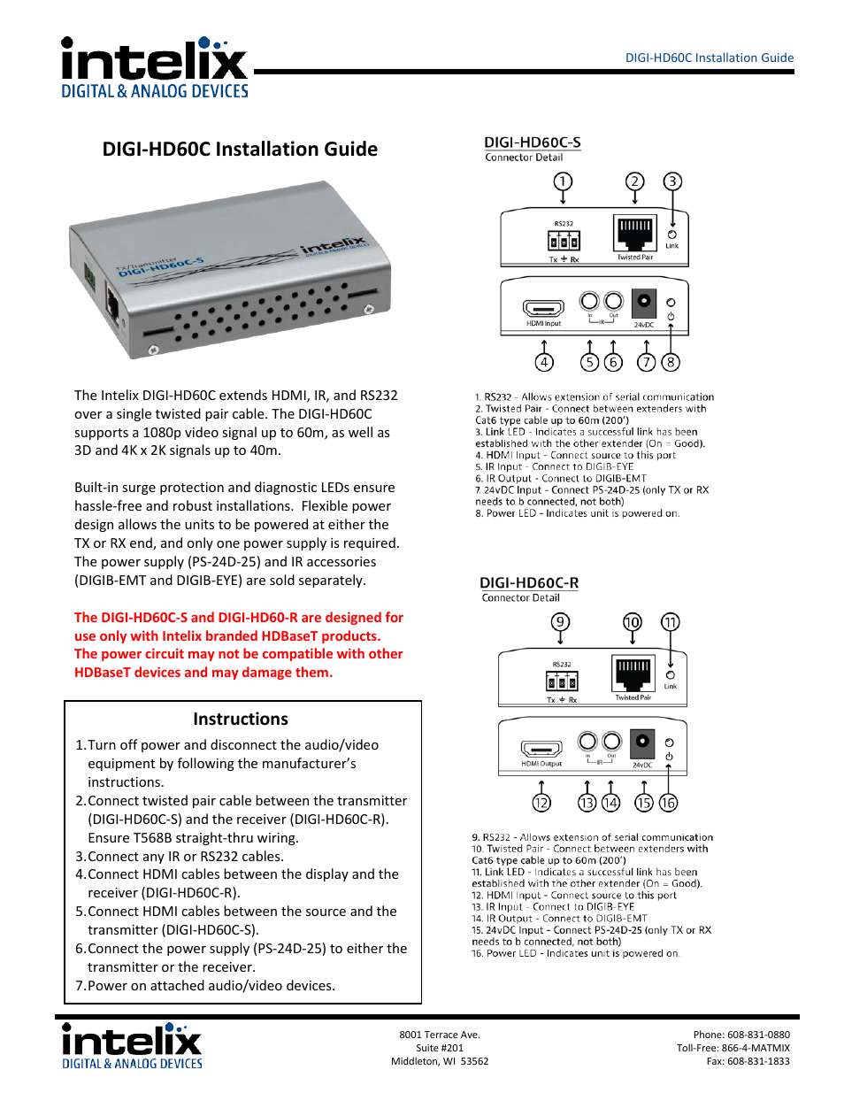 Intelix DIGI-HD60C-R User Manual | 4 pages