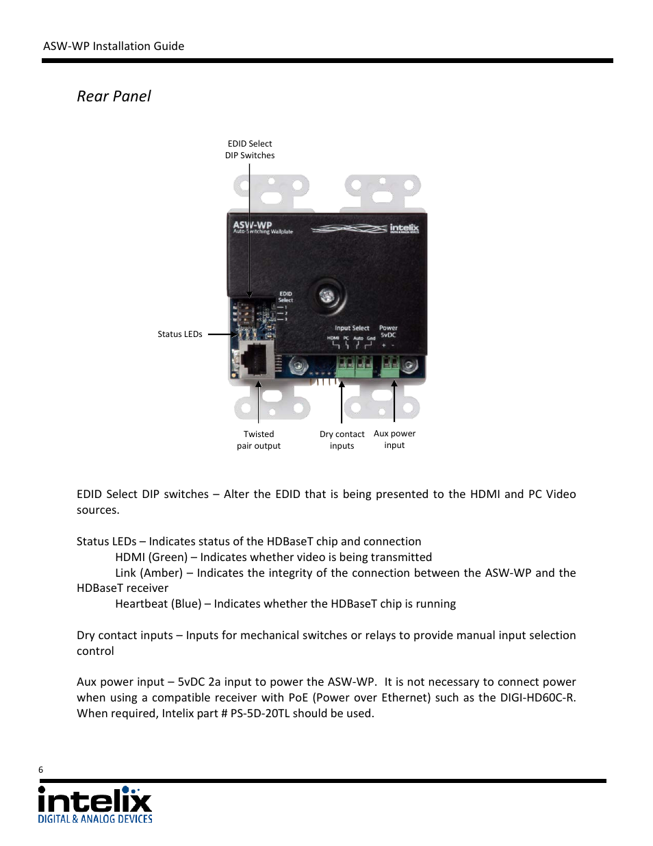 Rear panel | Intelix ASW-WP Installation Manual User Manual | Page 6 / 28