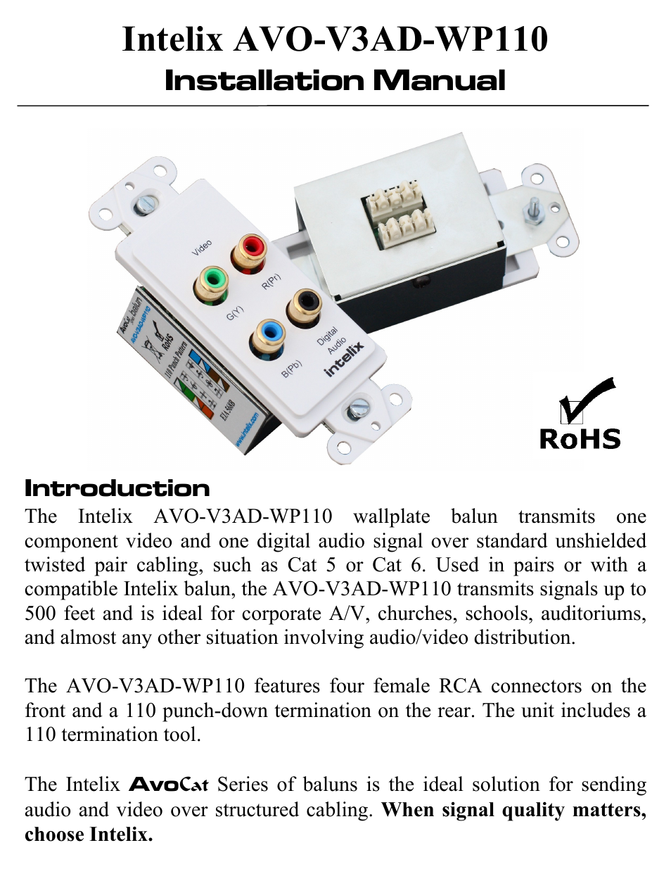 Intelix AVO-V3AD-WP110 User Manual | 4 pages