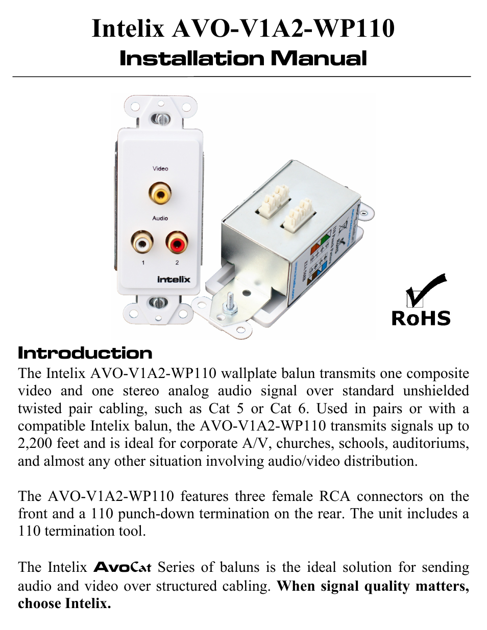 Intelix AVO-V1A2-WP110 User Manual | 4 pages