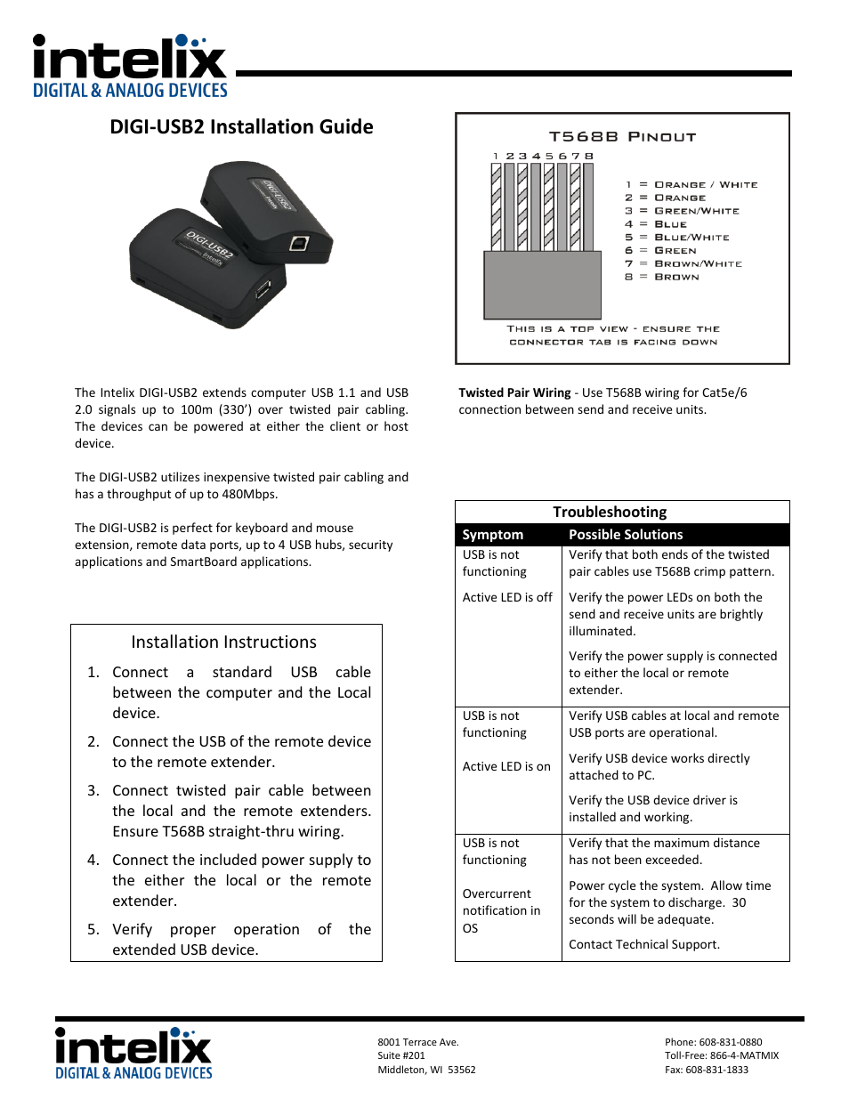 Intelix DIGI-USB2 User Manual | 2 pages