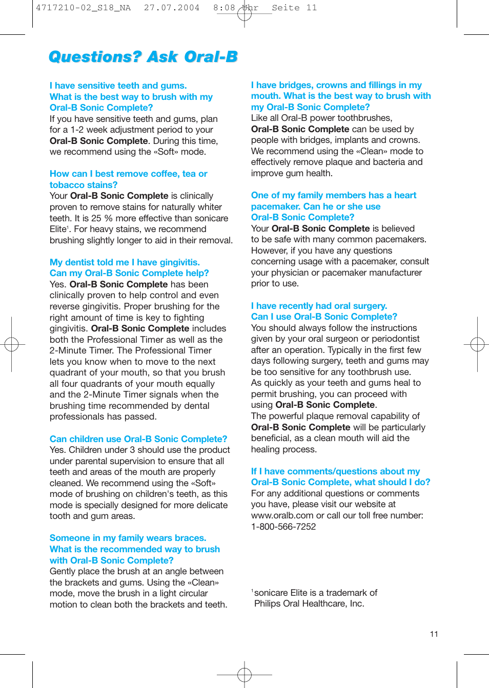 Questions? ask oral-b | Braun Sonic Complete none User Manual | Page 10 / 37