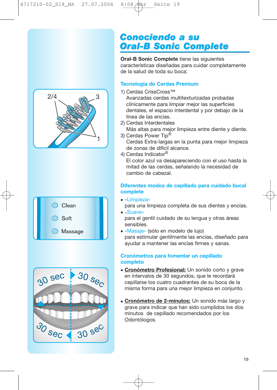 Conociendo a su | Braun Sonic Complete none User Manual | Page 18 / 37