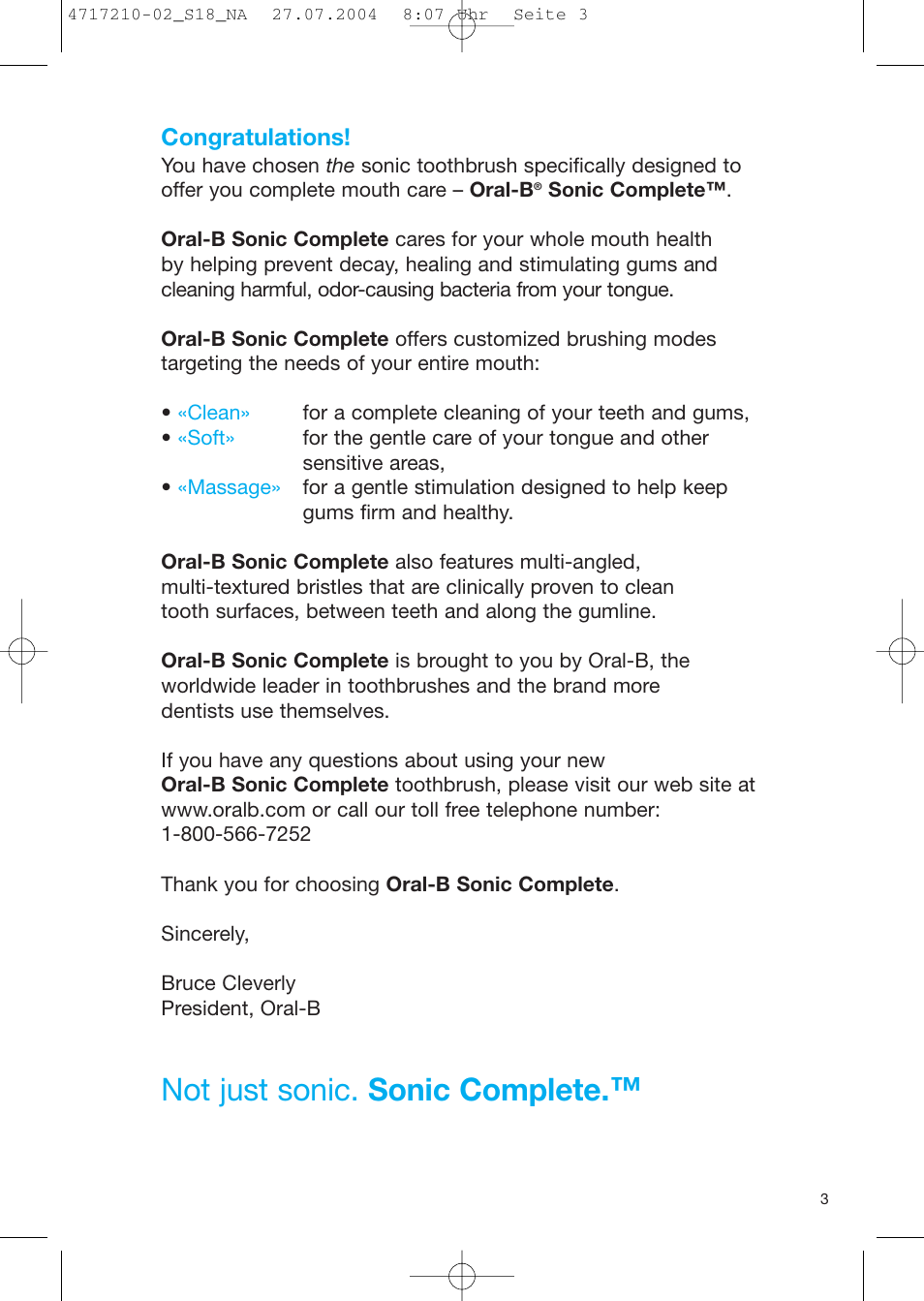 Not just sonic. sonic complete | Braun Sonic Complete none User Manual | Page 2 / 37