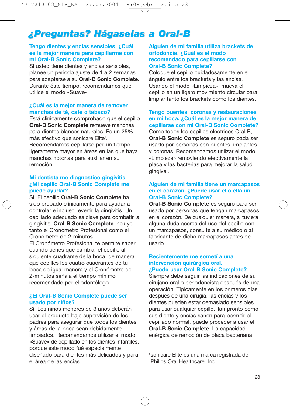 Braun Sonic Complete none User Manual | Page 22 / 37